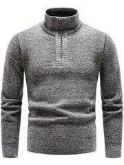 Men's Zipper Knitted Sweater Casual Warm Solid Pullover