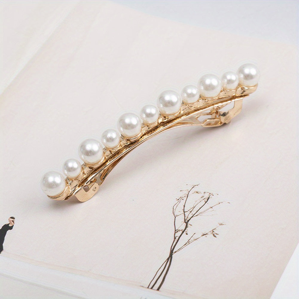 Faux Pearl Hair Clip Ponytail Headwear Sweet French Barrette Hair Accessories