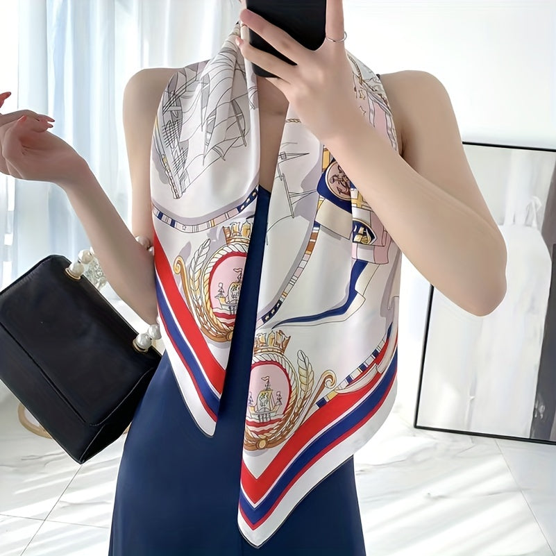 Sailboat Print Square Scarf Silk Bandana Head Wrap