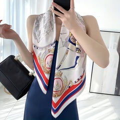 Sailboat Print Square Scarf Silk Bandana Head Wrap