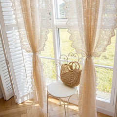 French Romantic Lace Sheer Curtain with Faux Pearl Detail