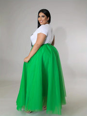  Party Skirt Women's Plus Contrast Mesh Layered Tutu Maxi Skirt