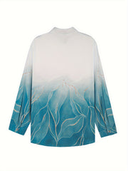  Ombre Floral Print Long Sleeve Button Up Shirt