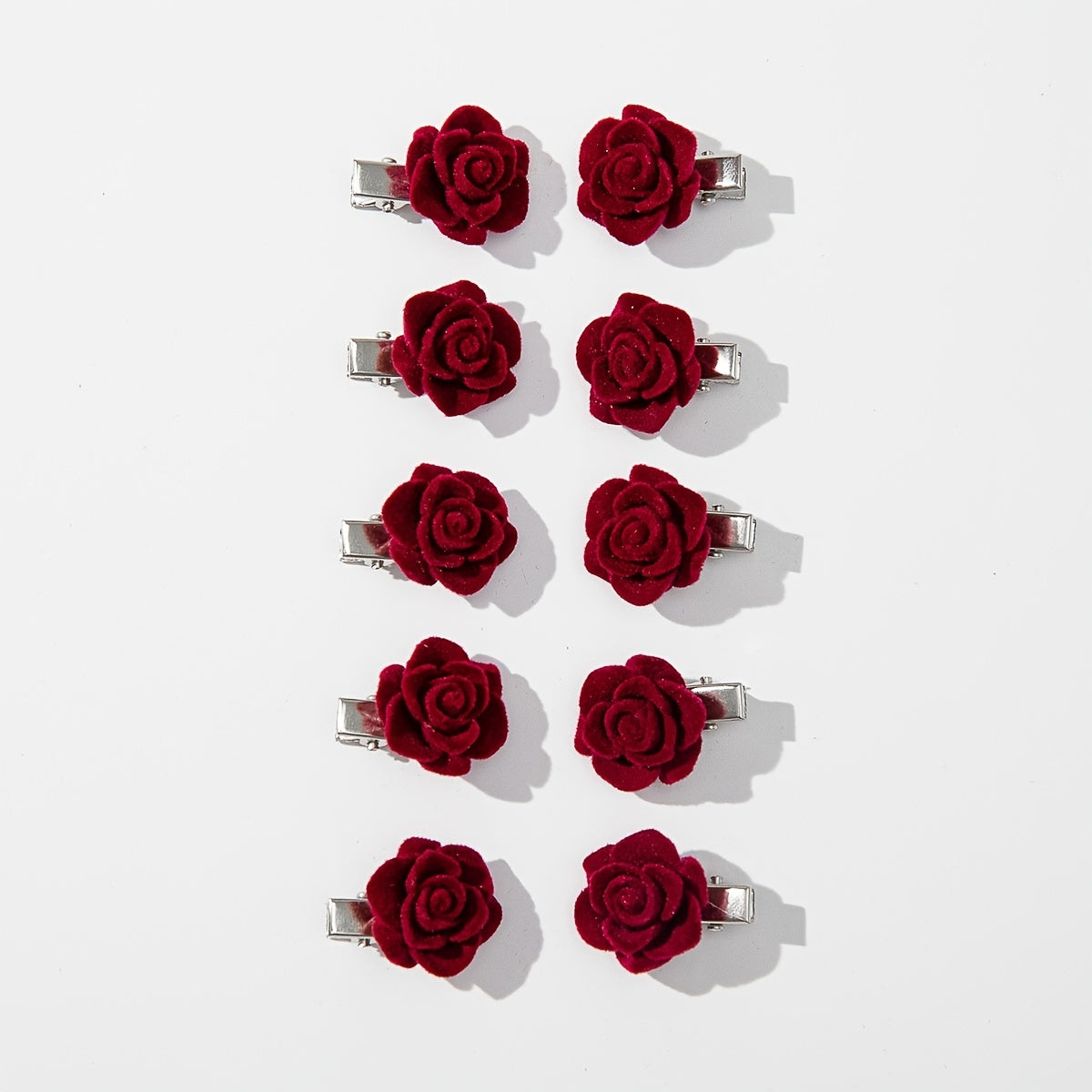 10pcs Romantic Red Rose Flower Hair Clip Barrette For Women