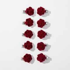 10pcs Romantic Red Rose Flower Hair Clip Barrette For Women