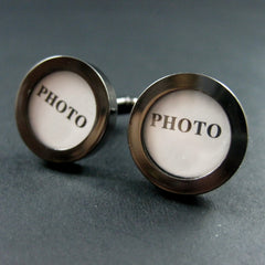 Copper Gun Round Shape DIY Photo Cufflinks Men