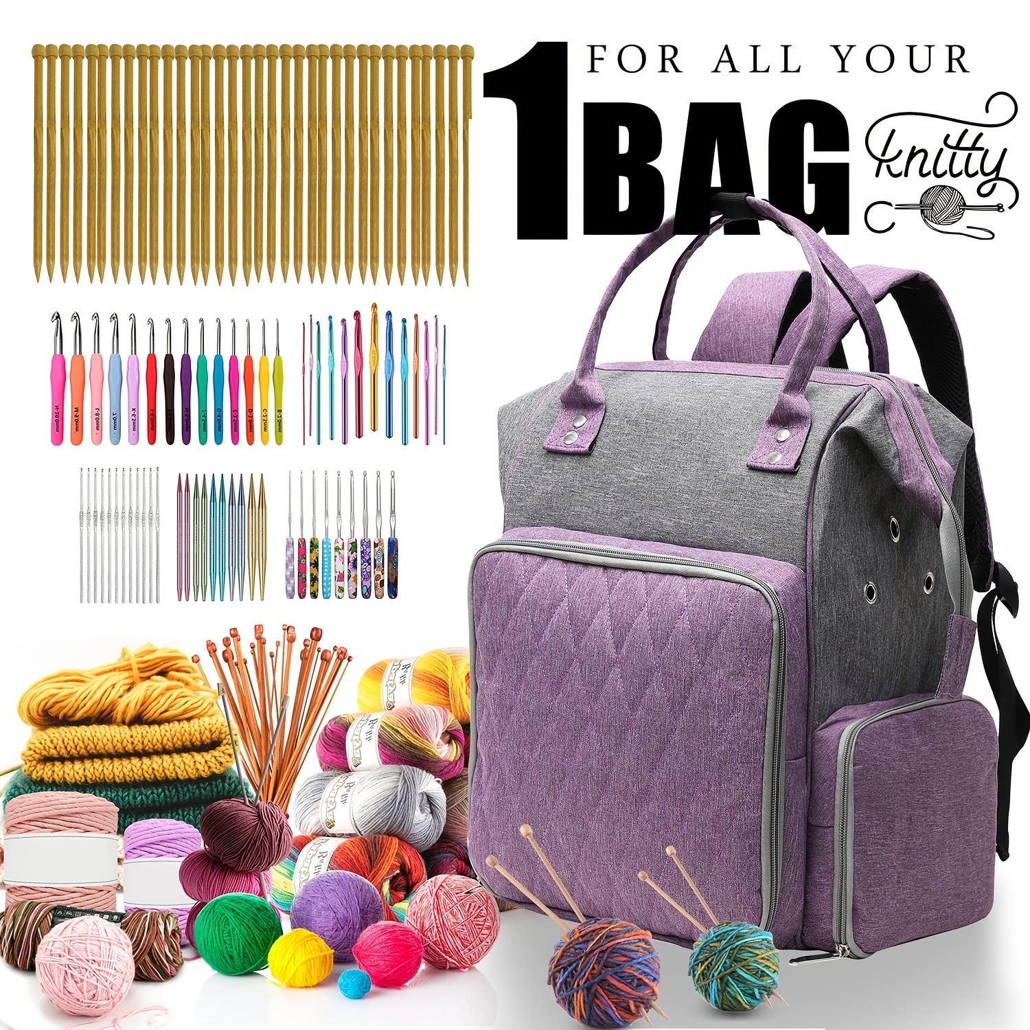 Knitting Bag Backpack Yarn Storage Organizer Tote Bag Holder Case