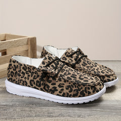 Leopard Print Boat Shoes Lightweight Low Flats Women's Footwear