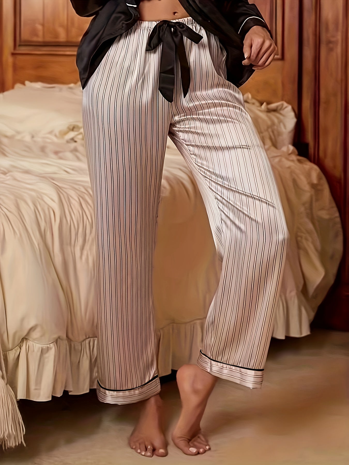  Striped Bow Front Home Wear Pants