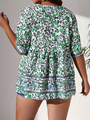  Floral Print Short Sleeve Smock Top