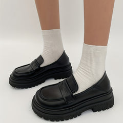 Women's British Style Loafers Slip On Chunky Shoes