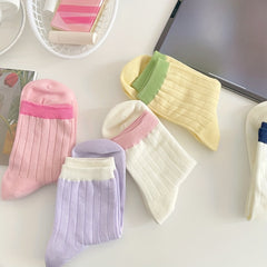 Colorblock Crew Socks Breathable Mid Tube Stockings