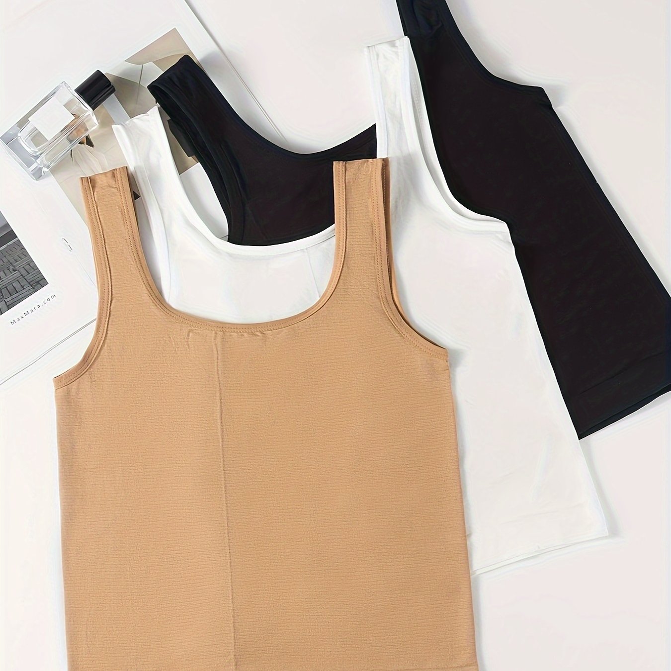 3pcs Solid Tank Tops Sleeveless Comfy Top Women's Lingerie