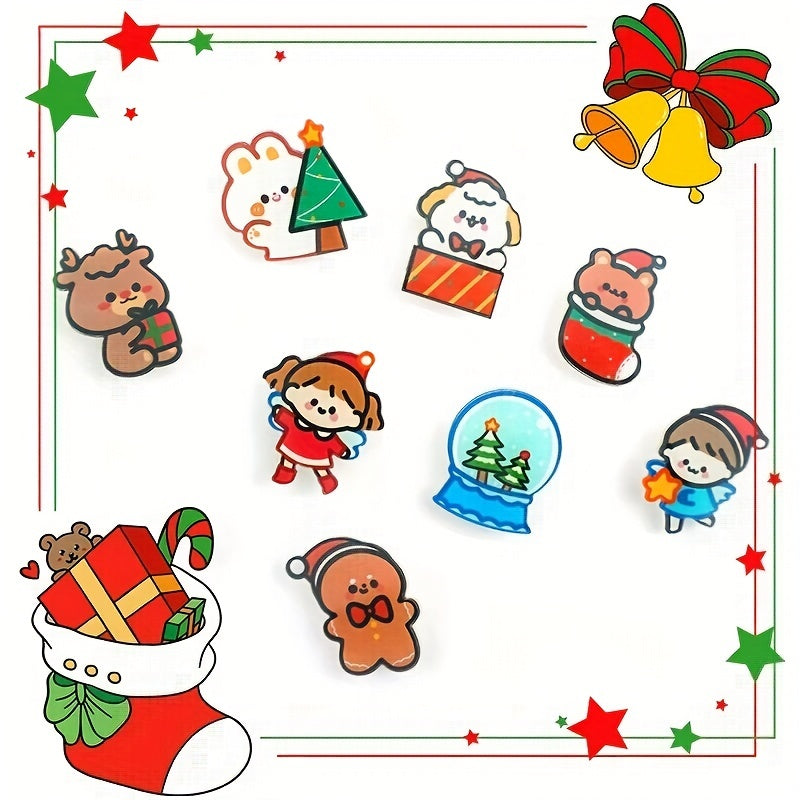 8pc Cartoon Christmas Brooches For Girls