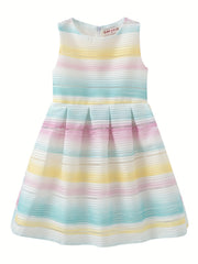 Girls' Rainbow Sleeveless Dress Party Holiday Outing Kids Clothing