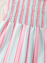 Toddler Girls Striped Frill Trim Cami Rompers for Beach Vacation