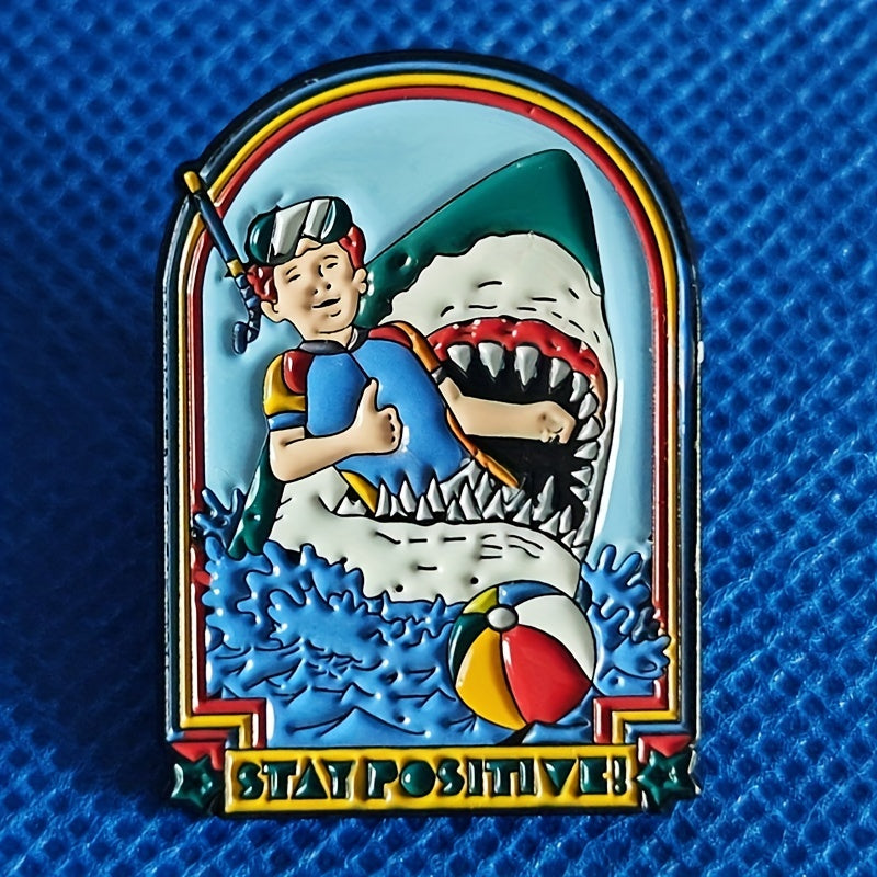 Funny Shark Eating Guy Metal Lapel Pin