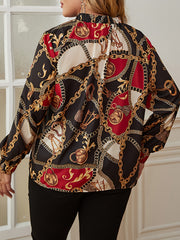  Blouse Paisley Print Long Sleeve High Neck Knot Shirt