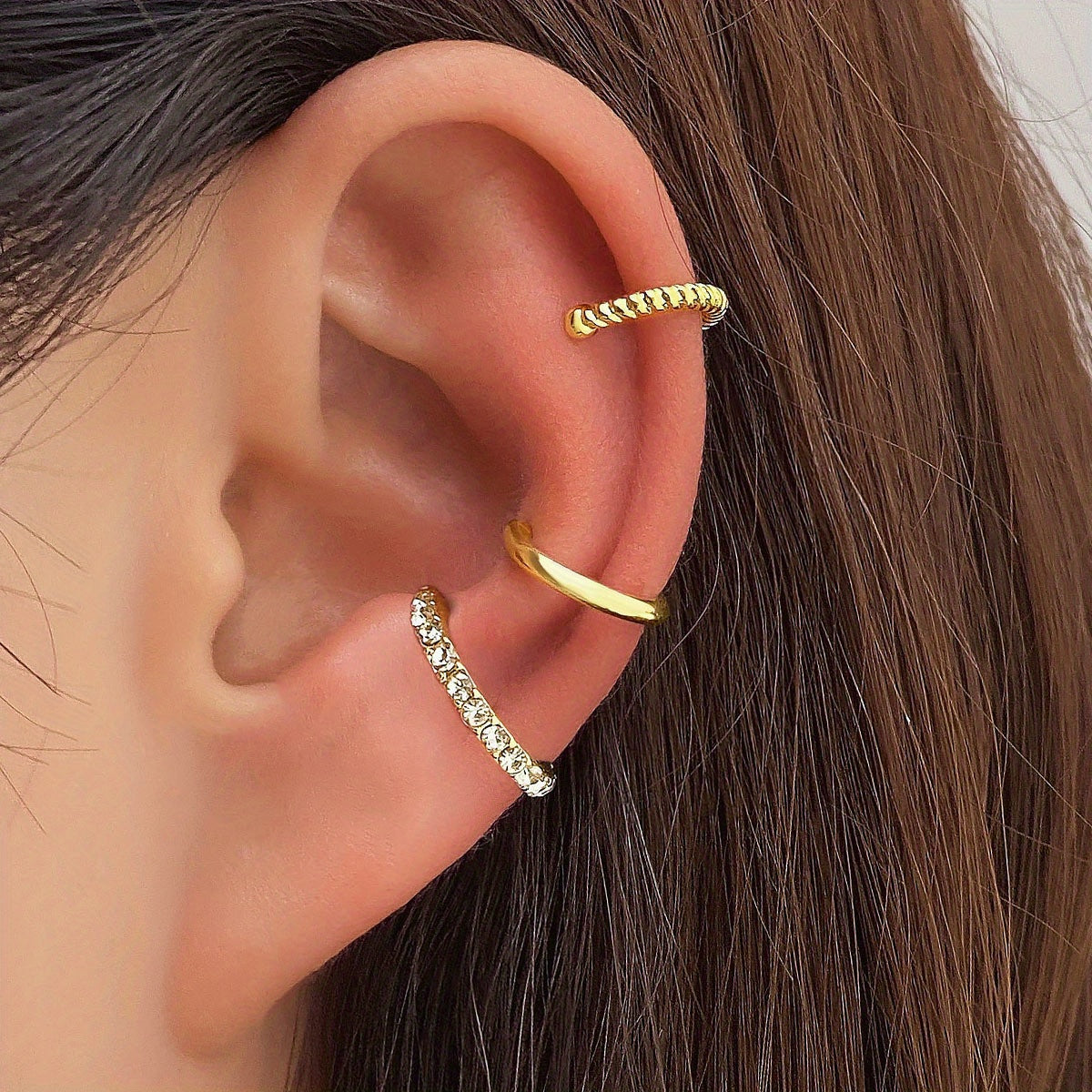 3-Piece Rhinestone Ear Cuff Set Sexy Style Alloy Jewelry