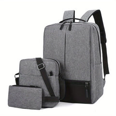 3pcs Men's Backpack Crossbody Bag Set With USB Charging Port