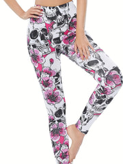 Skull & Floral Print High Waist Leggings