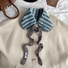 Women's Lace-Up Bag Head Earmuffs Scarf Striped Small Scarf