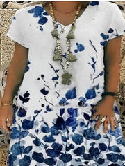  Floral Print V Neck Midi Dress