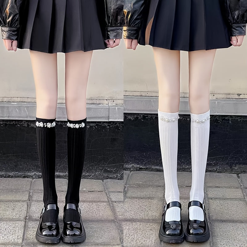 2 Pairs College Style Knee High Socks Women's Stockings