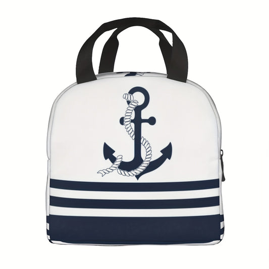Nautical Anchors Insulated Lunch Bag & Stripes Waterproof Tote