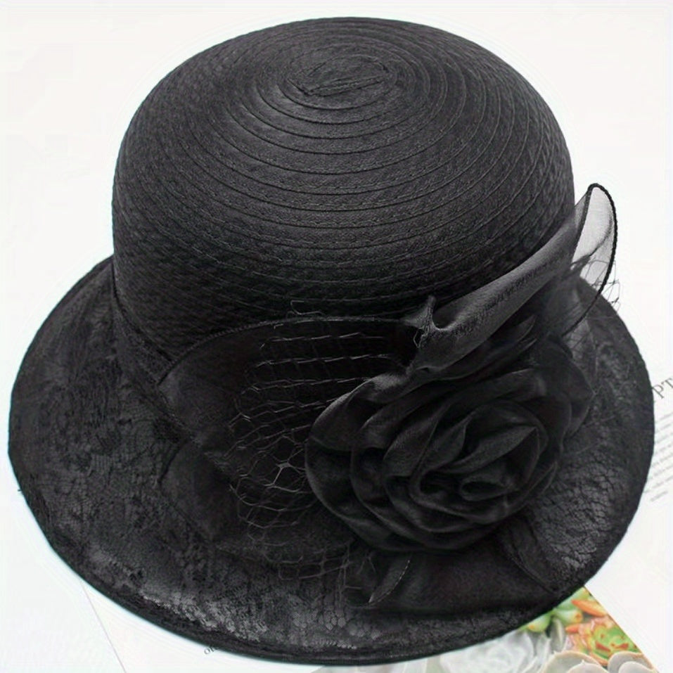 Breathable Organza Sun Hat with Flower Decor Mesh Bucket Hats