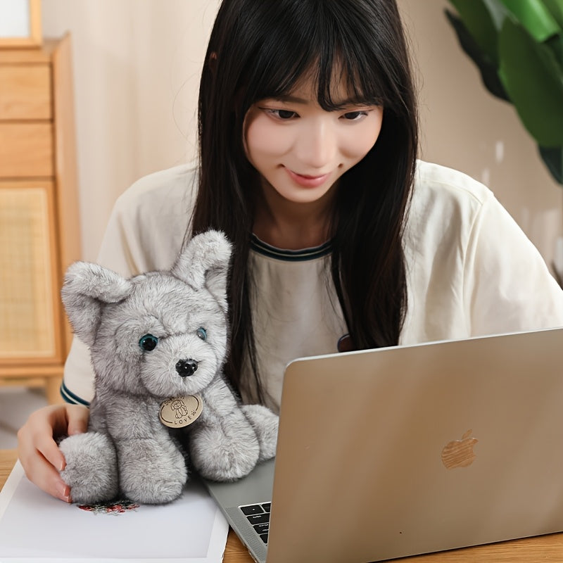 Grey Milk Dog Plush Toy Soft Stuffed Animal with Expressive Eyes