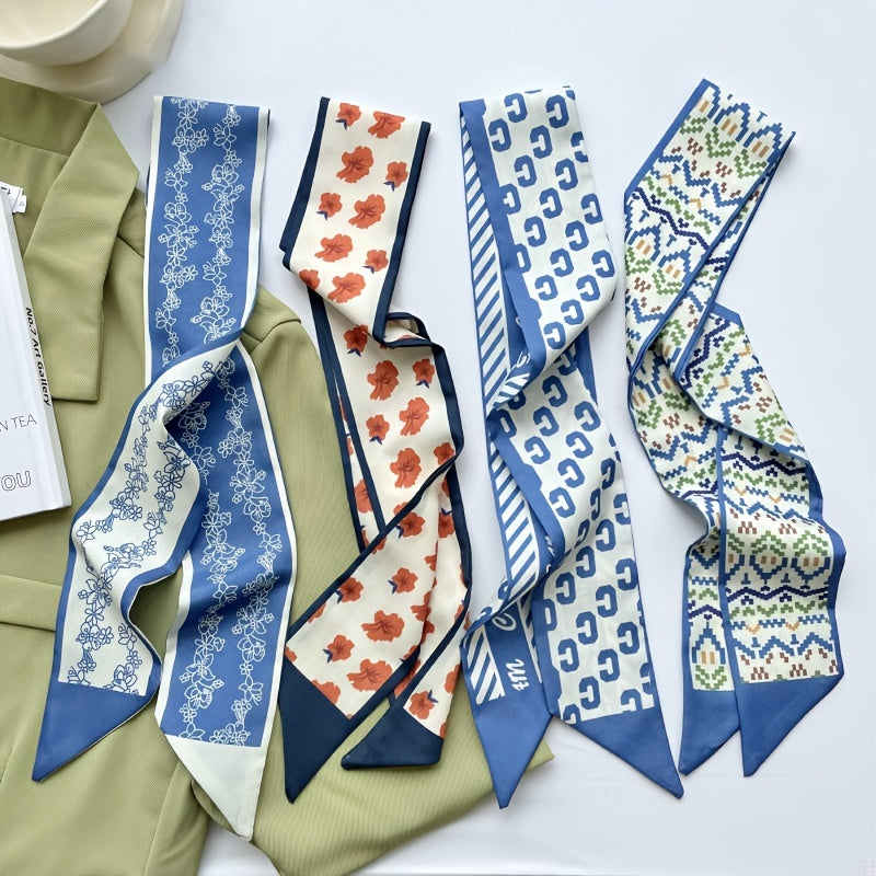Printed Long Strip Thin Scarf Hair Tie Neck Scarves