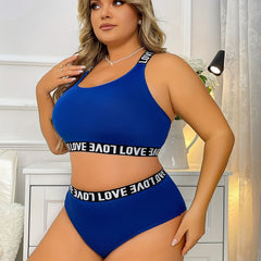  Sports Lingerie Set Letter Tape Criss Cross Back Bra & Pa
