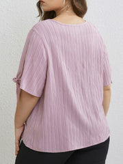  Casual Blouse Women's Plus Solid Button Decor Knot Split Sleeve