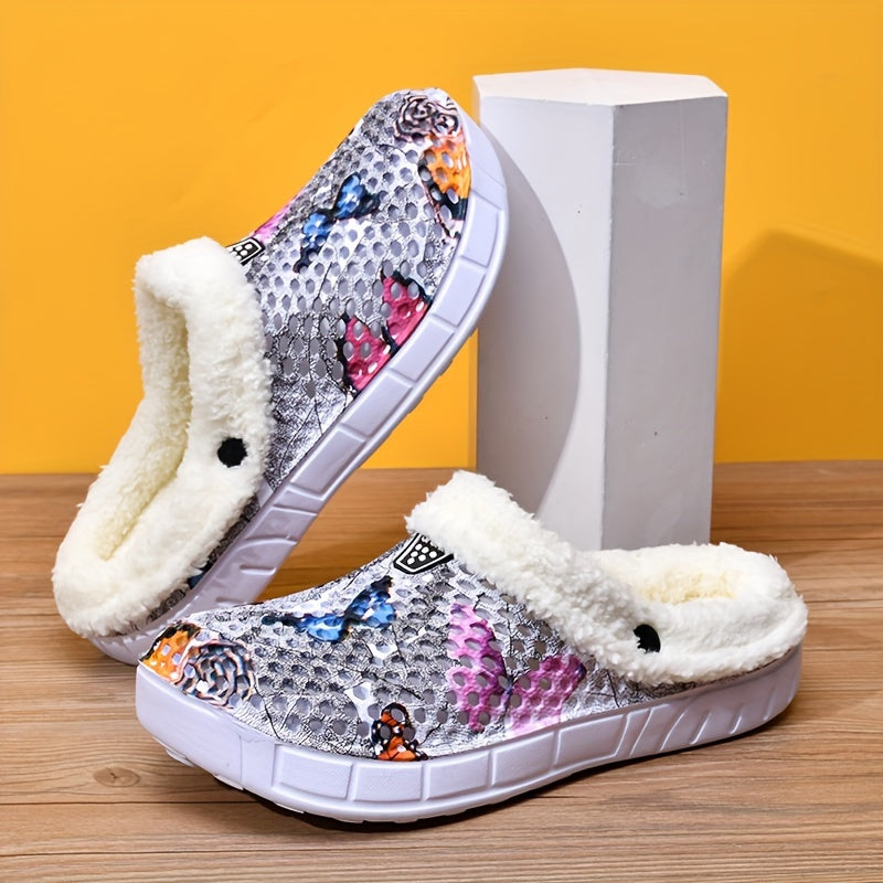 Women's Colorful Butterfly Pattern Warm Hole Shoes Comfortable Slippers