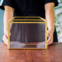 Golden Glass Cards Box For Wedding Reception Large Geometric Decorative Box