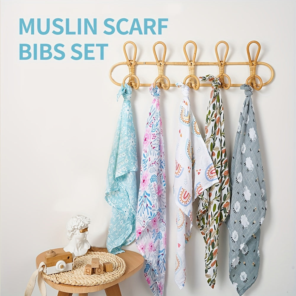 5Pcs Orange Rainbow Moon Baby Bibs Muslin Burp Cloth