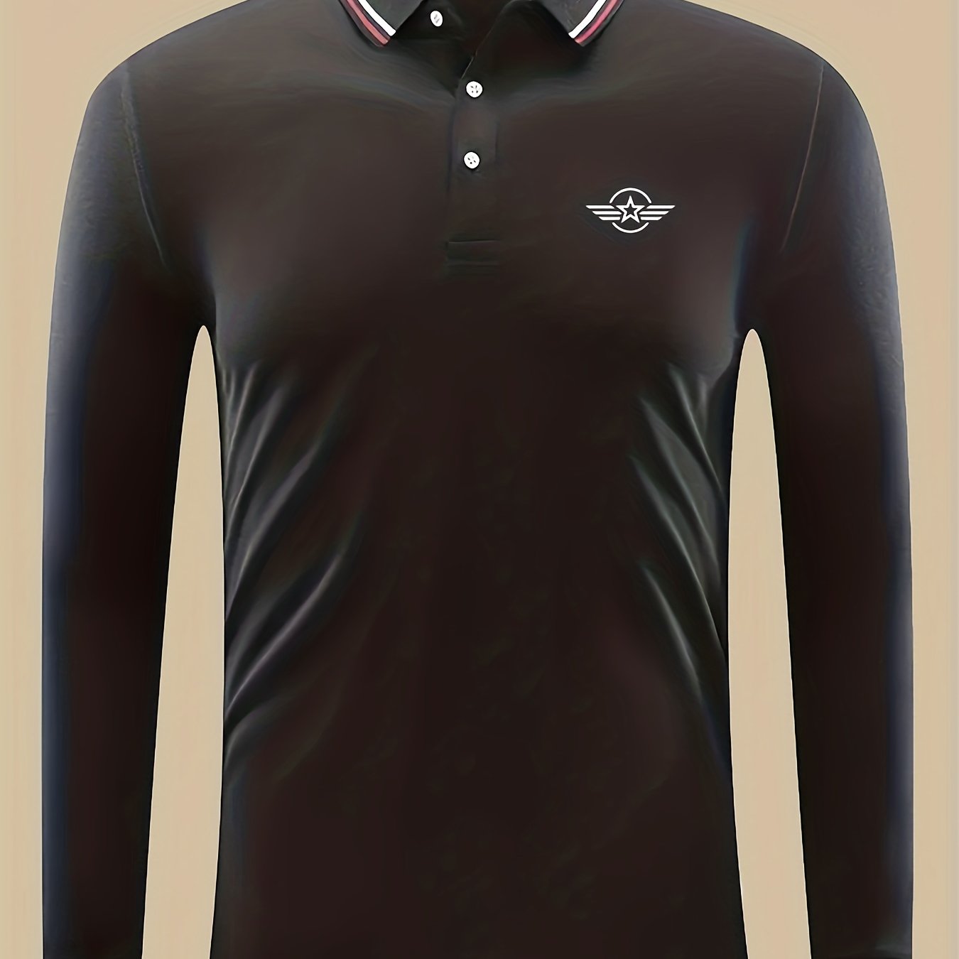 Men's Star Print Long Sleeve Polo Shirt