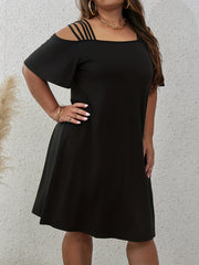  Solid Split Strap Cold Shoulder High Stretch Dress