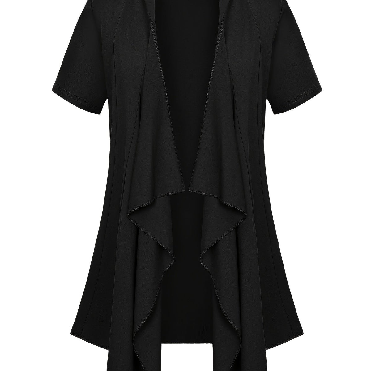 Solid Waterfall Collar Open Front Cardigan Casual Short Sleeve Draped Cardigan