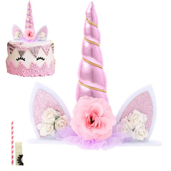 Unicorn Cake Topper Eyelashes Golden Horn for Party Baby Shower Wedding
