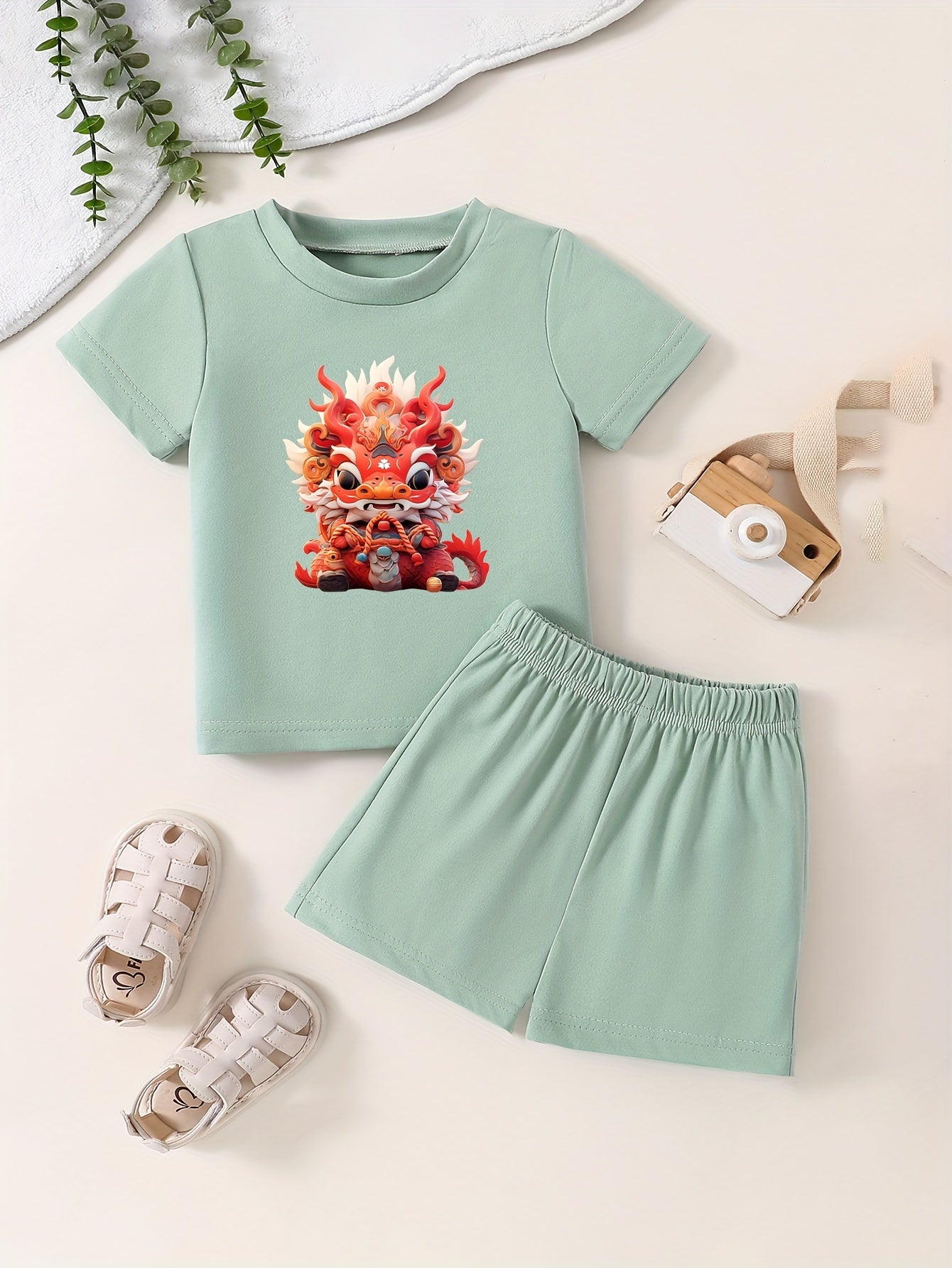 Toddler Cartoon Dragon T shirt & Shorts Set