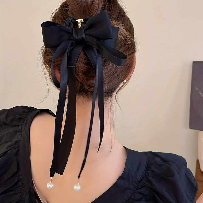 Retro Bowknot Ribbon Pearl Hair Claw Hair Clip Hair Accessories