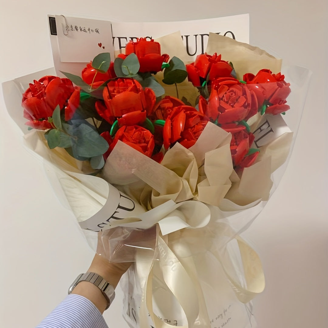 DIY Red Roses Blocks Flowers Gift Girlfriend