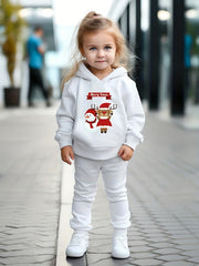 Reindeer Snowman Print Hoodie Jogger Pants Set for Girls Boys