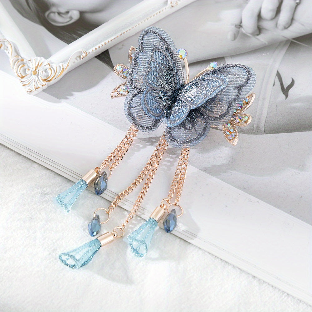 Butterfly & Tassel Hair Clip French Barrette Bridal Wedding Accessory