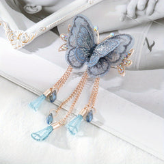 Butterfly & Tassel Hair Clip French Barrette Bridal Wedding Accessory