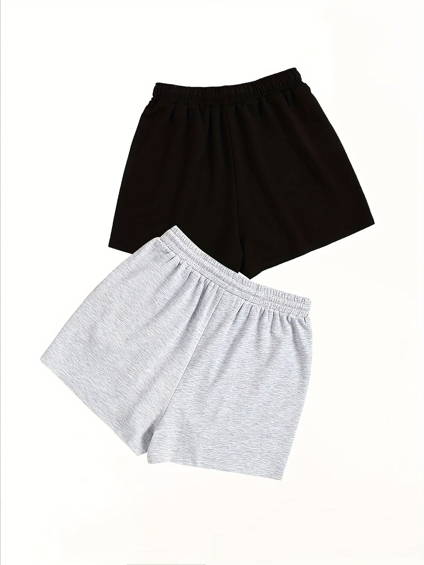 2 Pack Plus Size Casual Shorts Women's Plus Heart & Letter Print Drawstring