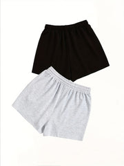 2 Pack Plus Size Casual Shorts Women's Plus Leopard & Kiss Print Drawstring Shor