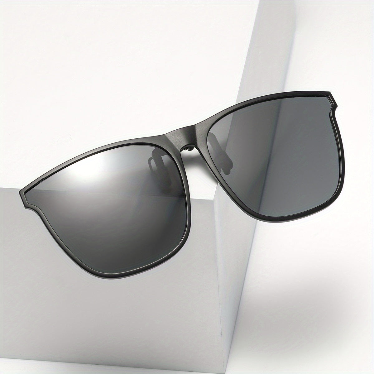 Men's Square Frame Polarized Clip-On Sunglasses with Specialty Case